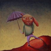 figure with umbrella in the rain