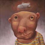 funny face guy with big nose and bird above