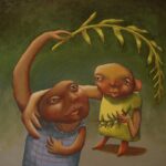 two friends holding branches over each other